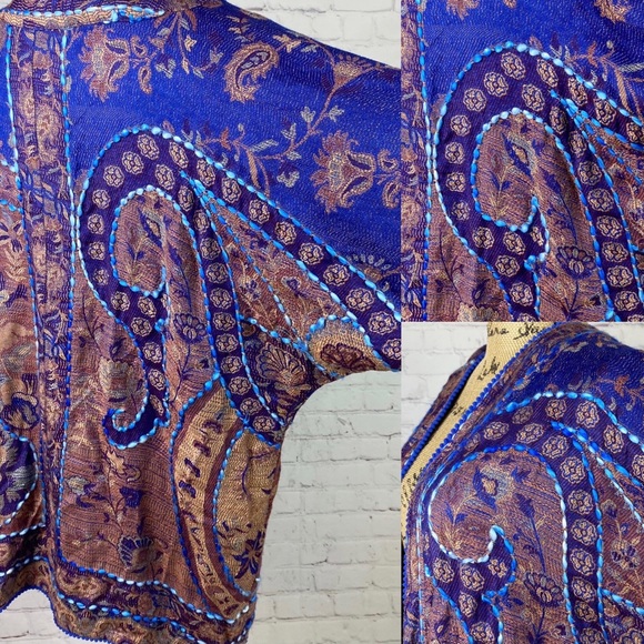 Time For Me Gorgeous Blue Hand Stich Open Front Kimono - Picture 2 of 2